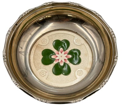 Auktion 360<br>vernickelte Schale mit Keramikboden, H-6 cm, D-24 cm [1]