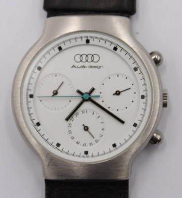 Auktion 360<br>Armbanduhr, Audi Design, Quarz, Werk nicht geprüft, Tragespuren, ca. D-3,6cm [1]