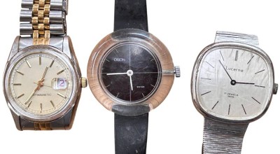 Auktion 360<br>3x mechan. Armbanduhren, 1xLucerne, 1xOrion, 1x No Name?,  alle laufen [1]