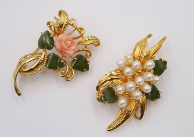 Auktion 360<br>Paar schöne Modeschmuck-Broschen, florale Formen, ca. L-5,5cm [1]