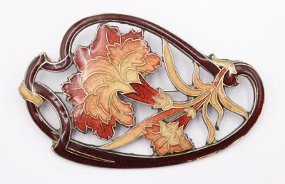 Auktion 360<br>gr. Emaille-Brosche, wohl Jugendstil, Frankreich ?, ca. 8 x 5cm [1]