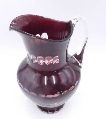 Auktion 360<br>gr. Saftkrug, Rubin-Überfangglas mit  Schliff,  H-26  cm [1]