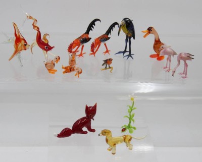 Auktion 360<br>15x div. Glas-Tiere, feine gearbeitet, Lauscha ?, ca. H-6,5cm, 1x kl. Ente bestossen [1]