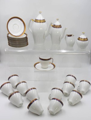 Auktion 360<br>MELITTA MADRID-Kaffeeservice, Ätzgold Kobalt, Vintage 70er Jahre, 30 Teile, Kaffeekanne H-23,5cm Tassen H-7,5cm [1]
