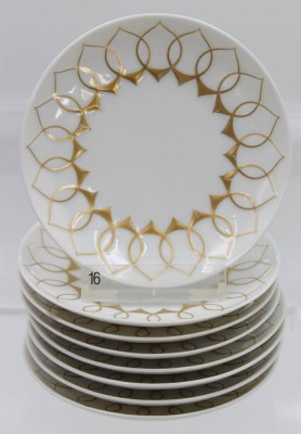 Auktion 360<br>8x kl. Teller, Rosenthal, Lotus, Jubiläumsmarke, 1x bestossen, D-11,2cm [1]