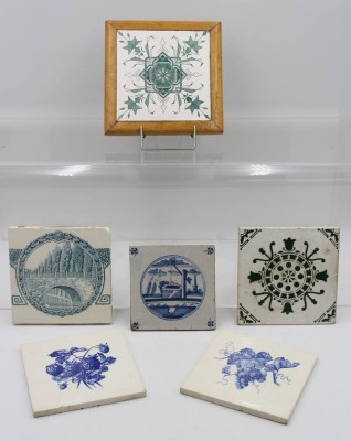 Auktion 360<br>6x antike Fliesen, 1x gerahmt, ca. 15 x 15cm gerahmt RG 18 x 18cm [1]