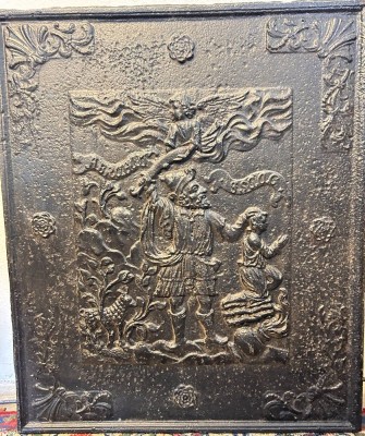 Auktion 369<br>grosse Ofenplatte um 1700, biblische Szene 