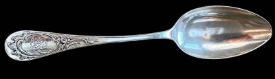 Auktion 360<br>gr. Silberlöffel-800-, verso Ziermonogramm W.B., dat. 1896, L-21 cm, 55 gr. [1]