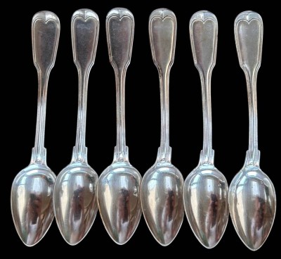 Auktion 360<br>6x massive Kaffeelöffel, Silber-800-, Augsburger Faden, gut erhalten, 123 gr., L-15 cm [1]