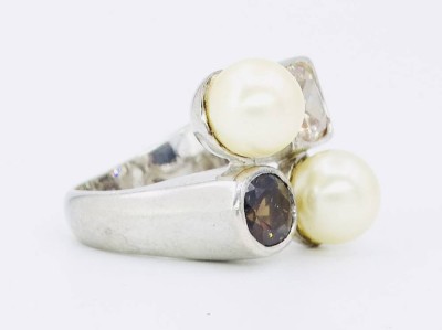 Auktion 360<br>Ring mit Perlen und braunen/klaren Steinen, 925er Silber, RG 54, 13,6 g [1]
