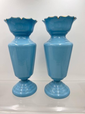 Auktion 360<br>Paar Biedermeier-Vasen, blaues Glas, Handarbeit, H-30 cm, Goldrand berieben [1]
