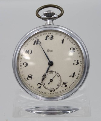 Auktion 360<br>Art-Déco Taschenuhr, EOS, Kronenaufzug, Werk läuft, ca. D-5cm [1]
