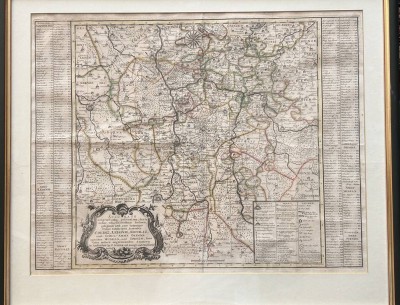 Auktion 360<br>colorierte Landkarte von 1749, Sachsen -Coldiz, Leissnig, Rochlitz und Schul-Ammt Grimma, Müggeln und Sonzig, ger/Glas, RG 65x74 cm [1]