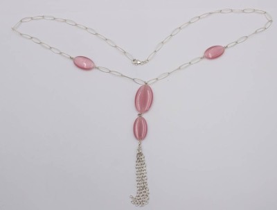 Auktion 360<br>lange Collierkette, 925er Silber, rosa Steine, ca. L-80cm [1]
