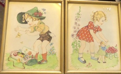 Auktion 360<br>Paar Kunstdrucke mit Kindermotiven, Skwara 1961 im Druck bezeichnet, mger/Glas, RG je 31x24 cm [1]