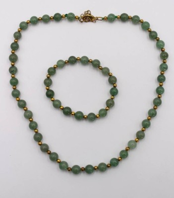 Auktion 360<br>Set, Armband und Kette, Jade, vergoldete Zierkugeln, Kette ca. L-46cm [1]