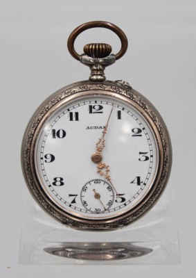 Auktion 360<br>Herren-Taschenuhr um 1920, AUDAX, 800er Silbergehäuse, Kornenaufzug, Werk läuft, D-4,5cm [1]