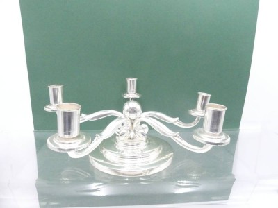 Auktion 360<br>5-flammigwer flacher Kerzenhalter, versilbert , H-11 cm, D-30 cm [1]
