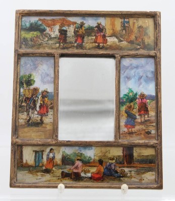 Auktion 360<br>kl. Wandspiegel, Peru, wohl Hinterglasmalerei, ca. 23 x 19cm [1]