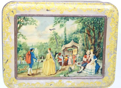 Auktion 360<br>3x div. alte Blechdosen, Lakritz Münster, Karlsbader Backpulver, Perola, Größte 9,2 x 22,5 x 16cm [1]
