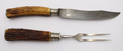 Auktion 360<br>Tranchierbesteck, Anton Wingen Jr. Solingen, älter, Geweihgriffe, ca. L-30,5cm [1]