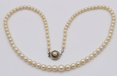Auktion 360<br>Perlenkette, 835er Silber-Schließe, älter, Perlen im Verlauf, ca. L-45cm [1]