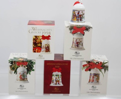 Auktion 360<br>5x Hutschenreuther-Weihnachtsglocken, 1994, 1995, 1996, 1998 u. 2008, je in orig. Karton [1]