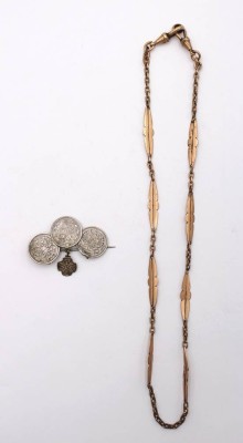 Auktion 360<br>antike russ. Münzbrosche und alte Uhrenkette, Brosche Nadel defekt, Kette ca. L-46cm [1]