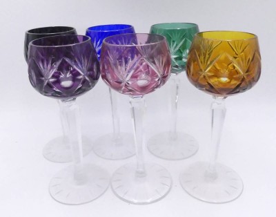 Auktion 360<br>6x Buntglas-Römer mit Schliff, H-19 cm [1]
