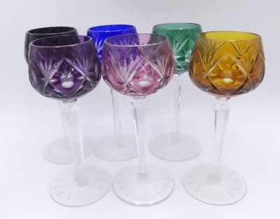 Auktion 360<br>6x Buntglas-Römer mit Schliff, H-19 cm [1]