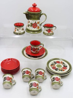 Auktion 360<br>Kaffeeservice, Schrambberg, Tirol, florales Dekor, Kanne H-24cm, Tassen H-7,5cm, Zuckerdose ohne Deckel [1]