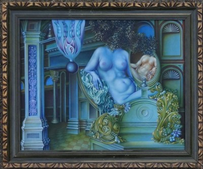 Auktion 360<br>Hans-Christian KOGLIN (1937-2007) Surreale  Erotische Szene, 1981, Öl/Leinen, gerahmt, RG 50x60 cm, [1]