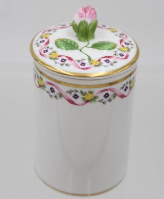 Auktion 361<br>hohe Zierdose, Arthal, Deckel mit plast. Blüte, ca. H-11cm [1]