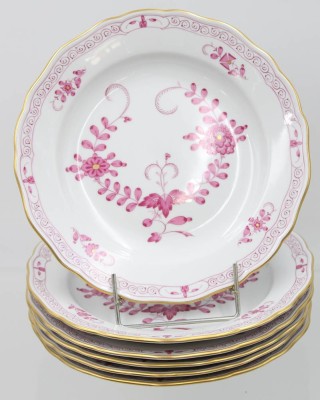 Auktion 361<br>6x Kuchenteller, Meissen, Schwertermarke, indisch Purpur, 2 Schleifstriche, guter Zustand, ca. D-20cm [1]