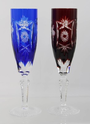 Auktion 361<br>2x Sektflöten, Buntglas, Nachtmann, beschliffen, ca. H-21,5cm [1]