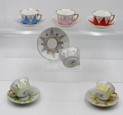 Auktion 361<br>6x Art Deco Moccatassen mit U.T., 1x Rand mit Chip, Handarbeit [1]