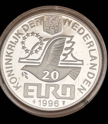 Auktion 361<br>Niederlande 20 Euro, 1996 Huygens, Silber-800-, 15 gr. D-33 mm [1]