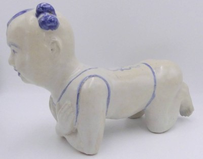 Auktion 361<br>Porzellan/Keramik Kopfstütze/Kopfkissen mit Blaumalerei, chines. gemarkt, etwas berieben, H-25 cm, L-35 cm [1]
