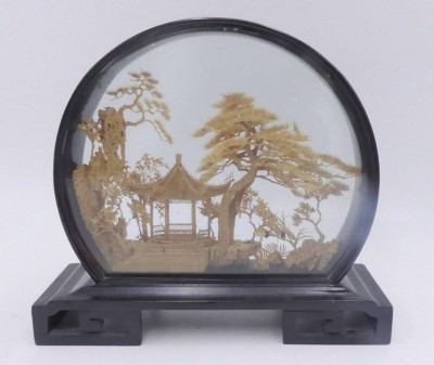 Auktion 361<br>Korkschnitzerei in Holz-Vitrine, H-21 cm, B-23 cm [1]