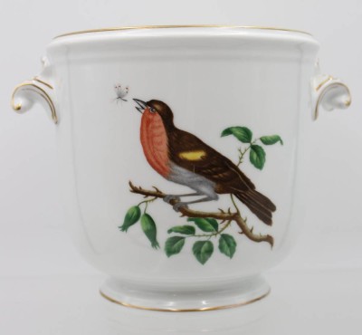 Auktion 361<br>gr. Übertopf, Richard Ginori Italien, Vogelbemalung, ca. H-17cm D-18cm [1]