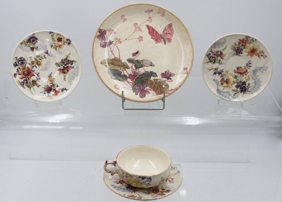 Auktion 361<br>Tasse mit 3 U.T. Saargemünd und ein Teller Terre de Fer, älter, Tasse ca. H-4,5cm, Teller D-20,3cm [1]