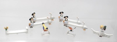 Auktion 361<br>6x figürliche Messerbänke sowie 2x figürliche kl. Serviettenringe, Bänke ca. L-11cm [1]