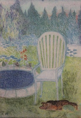 Auktion 361<br>Giesela Zittwitz (1902-1991), Gartenstuhl, Mischtechnik, verso Nachlass-Aufkleber, ger./Glas, RG 44 x 34cm [1]