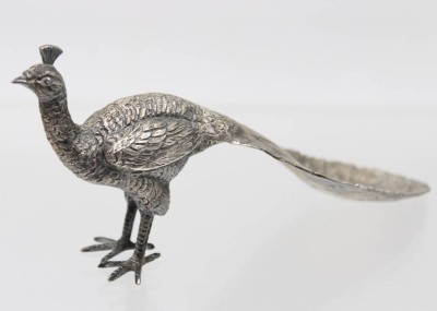 Auktion 361<br>Pfau, Silber gepr., 69,2gr., ca. H-7cm L-15,5cm [1]
