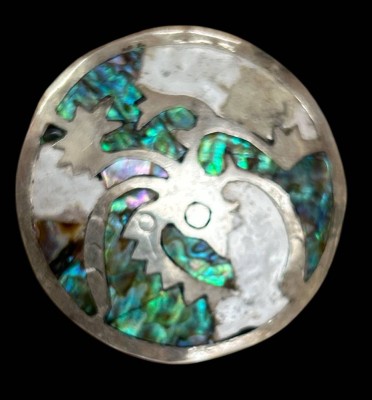 Auktion 361<br>runde Silber-925- Brosche bzw. Anhänger, Perlmutt-Einlagen, Mexico, D-4,5 cm, 7  gr [1]