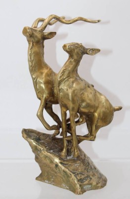 Auktion 361<br>Figurengruppe, KUDU Antilopen, Messing, älter, ca. H-25cm [1]