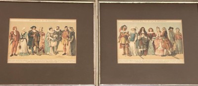 Auktion 361<br>2x Grafiken mit Kostümen des 16-18 Jhd., ger/Glas, RG 329x34 cm [1]
