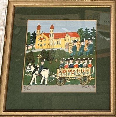 Auktion 361<br>Max Raffler, naive Lithografie,  Nr 2/300, ger./Glas, RG 36x34 cm [1]