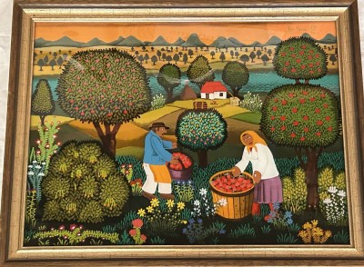 Auktion 361<br>unleserl. sign. Lithografie, Nr. 29/300,  Apfelernte, ger/Glas, RG34x54 [1]