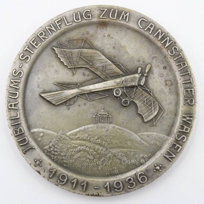 Auktion 361<br>Bronzemedaille 1936 versilbert a.d. Jubiläums-Sternflug zum Cannstatter Wasen, verliehen vom Oberbürgermeister der Stadt Stuttgart, ca. D-6cm, ca. 93gr. [1]